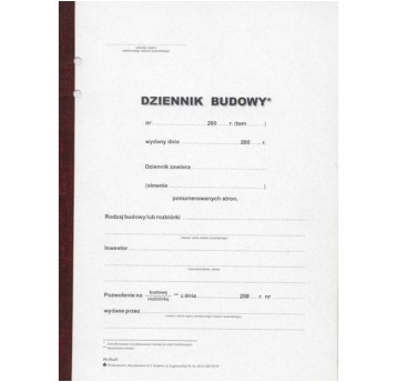 Druk - Dziennik budowy PB-51A/S samokopiujący A4 wielokopia WYDAWNICTWA AKCYDENSOWE pionowy jednostronny oprawa kartonowa [PB-51a/s]