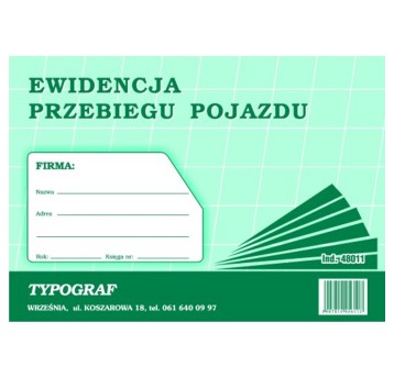 Druk - Ewidencja przebiegu pojazdu offset A5 TYPOGRAF poziomy dwustronny [48011]