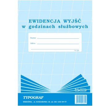 Druk - Ewidencja wyjść w godzinach służbowych (nieobecności) OS 226 offset A4 TYPOGRAF pionowy dwustronny [02082]