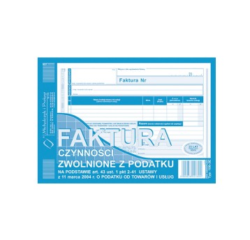 Druk - Faktura czynności zwolnione z podatku samokopiujący A5 O+1K MICHALCZYK I PROKOP poziomy jednostronny [198-3E]