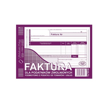 Druk - Faktura dla podatników zwolnionych podmiotowo z podatku samokopiujący A5 O+1K MICHALCZYK I PROKOP poziomy jednostronny [203-3E]