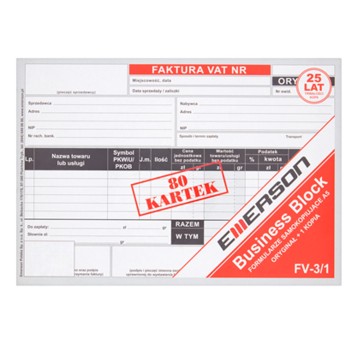 Druk - Faktura VAT samokopiujący A5 wielokopia EMERSON poziomy jednostronny [FV-11/1]