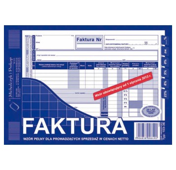 Druk - Faktura wzór pełny dla prowadzących sprzedaż w cenach netto samokopiujący A5 O+1K MICHALCZYK I PROKOP poziomy jednostronny [103-3E]