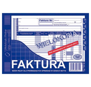 Druk - Faktura wzór pełny dla prowadzących sprzedaż w cenach netto samokopiujący A5 wielokopia MICHALCZYK I PROKOP poziomy jednostronny [100-3E]