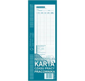 Druk - Indywidualna karta czasu pracy pracownika offset 1/2A4 MICHALCZYK I PROKOP pionowy jednostronny [531-0]