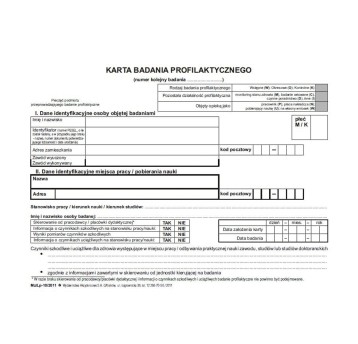 Druk - Karta badania profilaktycznego karton offsetowy A5 WYDAWNICTWA AKCYDENSOWE poziomy dwustronny kpl. 2 kartek 2x2A5 [Lp-10/2011]