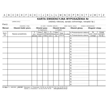 Druk - Karta ewidencji wyposażenia pracownika BGM-1 karton offsetowy A5 DRUK KURPANIK poziomy dwustronny [Pu/Bgm-1]