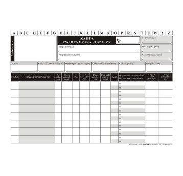 Druk - Karta ewidencyjna odzieży karton offsetowy A5 TYPOGRAF poziomy dwustronny op. 50 szt. [02116]