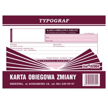 Druk - Karta obiegowa zmiany offset A6 TYPOGRAF poziomy dwustronny [02004]