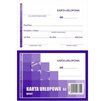 Druk - Karta urlopowa offset A6 EMEKO poziomy jednostronny [811]