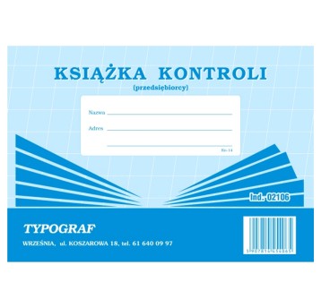 Druk - Książka kontroli (przedsiębiorcy) offset A5 TYPOGRAF poziomy dwustronny [02106]