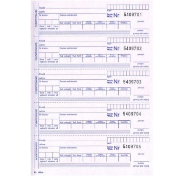 Druk - Kwitariusz przychodowy numerowany samokopiujący A5 O+2K WYDAWNICTWA AKCYDENSOWE pionowy jednostroony szyty perforacja na kopiach [K-103/s]