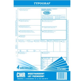 Druk - Międzynarodowy list przewozowy CMR 4-odcinkowy samokopiujący A4 O+3K TYPOGRAF pionowy jednostronny [01173]