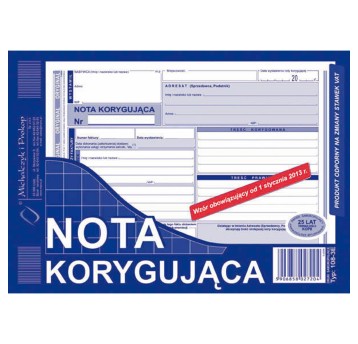 Druk - Nota korygująca samokopiujący A5 O+1K MICHALCZYK I PROKOP poziomy jednostronny [108-3E]