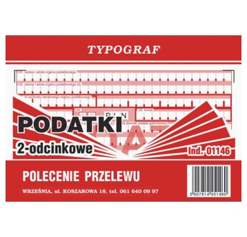 Druk - Polecenie przelewu wpłata gotówkowa PODATKI 2-odcinkowe do nadruku samokopiujący A6 O+1K TYPOGRAF poziomy jednostronny [01146]