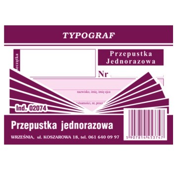 Druk - Przepustka jednorazowa offset A7 TYPOGRAF poziomy dwustronny [02074]