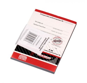 Druk - Przepustka jednorazowa (wstępu) samokopiujący A6 wielokopia STOLGRAF pionowy jednostronny [K-96]