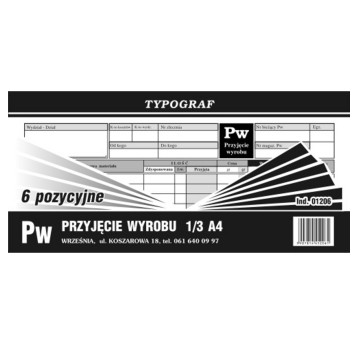 Druk - Przyjęcie wyrobów PW 6 pozycyjne samokopiujący 1/3A4 wielokopia TYPOGRAF poziomy jednostronny [01206]