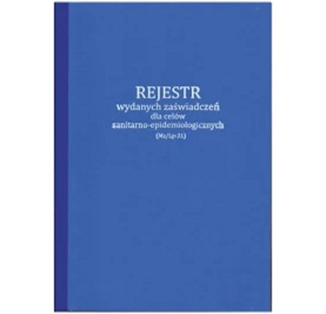 Druk - Rejestr wydanych zaświadczeń dla celów sanitarno-epidemiologicznych offset A4 KRAJEWSKI pionowy dwustronny twarda oprawa [Mz/Lp-31]