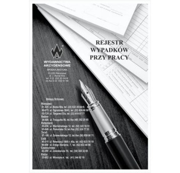 Druk - Rejestr wypadków przy pracy offset A4 WYDAWNICTWA AKCYDENSOWE pionowy dwustronny [Os-382]