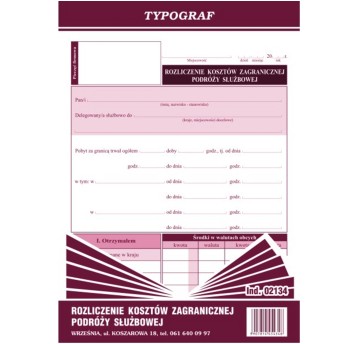 Druk - Rozliczenie kosztów zagranicznej podróży służbowej (delegacja zagraniczna) offset A5 TYPOGRAF pionowy dwustronny [02134]