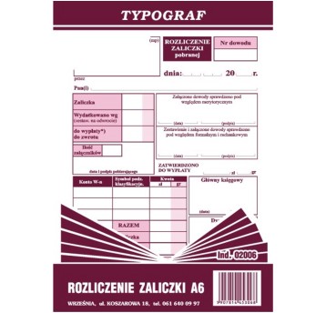 Druk - Rozliczenie zaliczki offset A6 TYPOGRAF pionowy dwustronny [02006]