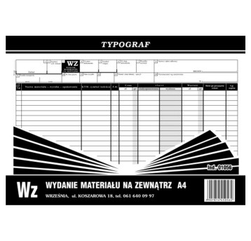 Druk - Wydanie materiału na zewnątrz WZ samokopiujący A4 wielokopia TYPOGRAF poziomy jednostronny [01056]