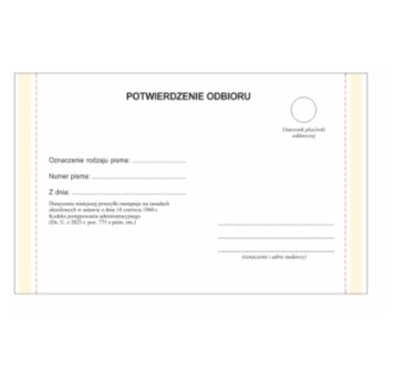 Druk - Zwrotne potwierdzenie odbioru KPA - postępowanie KN-3S karton offsetowy 160 x 100(140)mm DRUKI AKCYDENSOWE perforowane listwy boczne 5mm zab. silikon [Pu/Kn-3s]