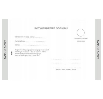 Druk - Zwrotne potwierdzenie odbioru pisma / kodeks postęp. Administr. karton offsetowy A6 TYPOGRAF poziomy dwustronny samoprzylepne [02191]