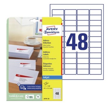Etykiety adresowe papierowe AVERY ZWECKFORM 45,7 x 21,2mm kol. biały 1200 szt. [J4791-25]