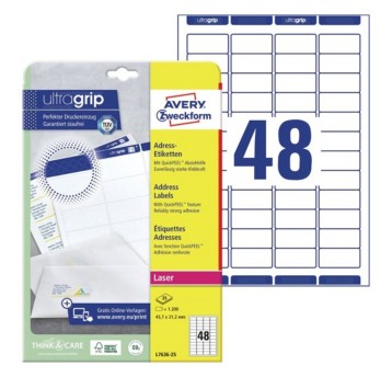 Etykiety adresowe papierowe AVERY ZWECKFORM 45,7 x 21,2mm kol. biały 1200 szt. [L7636-25]