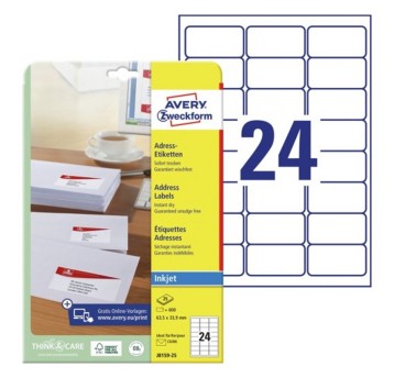 Etykiety adresowe papierowe AVERY ZWECKFORM 63,5 x 33,9mm kol. biały 600 szt. [J8159-25]