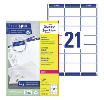Etykiety adresowe papierowe AVERY ZWECKFORM 63,5 x 38,1mm kol. biały 2100 szt. [L7160-100]