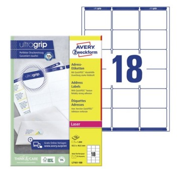 Etykiety adresowe papierowe AVERY ZWECKFORM 63,5 x 46,6mm kol. biały 1800 szt. [L7161-100]