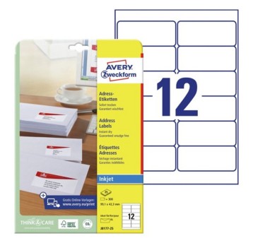 Etykiety adresowe papierowe AVERY ZWECKFORM 99,1 x 42,3mm kol. biały 300 szt. [J8177-25]