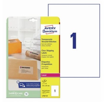 Etykiety adresowe poliestrowe AVERY ZWECKFORM 210 x 297mm kol. przezroczysty 25 szt. [L7567-25]
