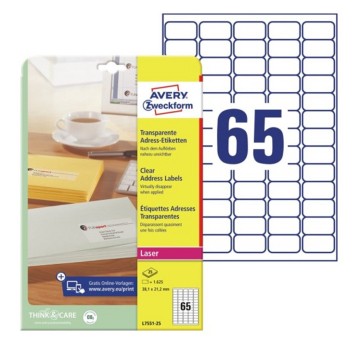 Etykiety adresowe poliestrowe AVERY ZWECKFORM 38,1 x 21,2mm kol. przezroczysty 1625 szt. [L7551-25]