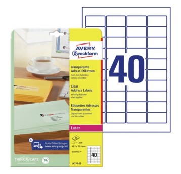 Etykiety adresowe poliestrowe AVERY ZWECKFORM 45,7 x 25,4mm kol. przezroczysty 1000 szt. [L4770-25]