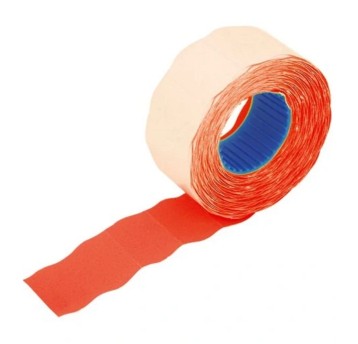 Etykiety cenowe w rolce papierowe 26 x 12mm kol. czerwony neonowy jednorzędowe zaokrąglone