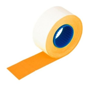 Etykiety cenowe w rolce papierowe 26 x 16mm kol. pomarańczowy neonowy dwurzędowe zaokrąglone