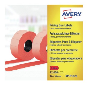 Etykiety cenowe w rolce trwałe papierowe AVERY ZWECKFORM 26 x 16mm kol. czerwony 10 x 1200 szt. dwurzędowe [RPLP1626]