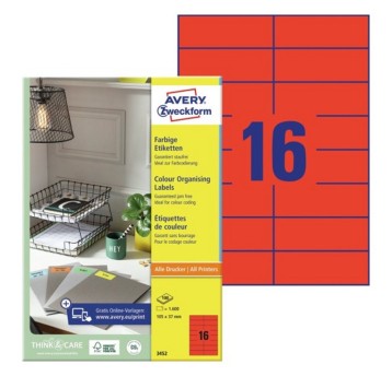 Etykiety do organizowania i archiwizowania papierowe AVERY ZWECKFORM 105 x 37mm kol. czerwony 1600 szt. [3452]