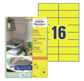Etykiety do organizowania i archiwizowania papierowe AVERY ZWECKFORM 105 x 37mm kol. żółty 1600 szt. [3455]