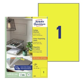 Etykiety do organizowania i archiwizowania papierowe AVERY ZWECKFORM 210 x 297mm kol. żółty 100 szt. [3473]
