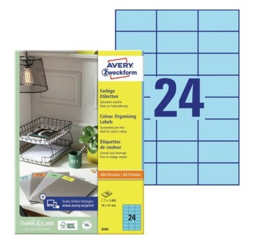 Etykiety do organizowania i archiwizowania papierowe AVERY ZWECKFORM 70 x 37mm kol. niebieski 2400 szt. [3449]