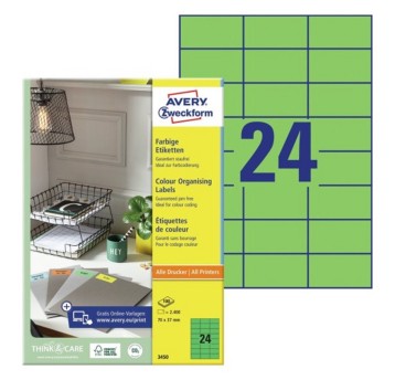 Etykiety do organizowania i archiwizowania papierowe AVERY ZWECKFORM 70 x 37mm kol. zielony 2400 szt. [3450]