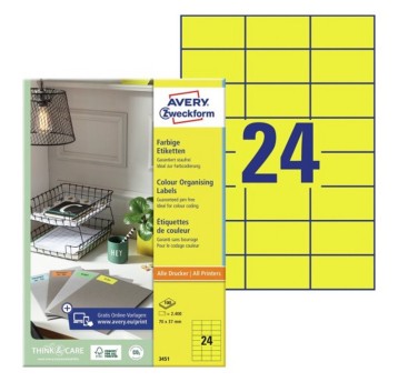 Etykiety do organizowania i archiwizowania papierowe AVERY ZWECKFORM 70 x 37mm kol. żółty 2400 szt. [3451]