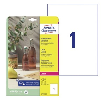 Etykiety do oznaczania CRYSTAL CLEAR poliestrowe AVERY ZWECKFORM 210 x 297mm kol. przezroczysty 25 szt. [L7784-25]