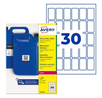 Etykiety do oznaczania trwałe foliowe AVERY ZWECKFORM 50 x 30mm kol. biały 600 szt. do oznaczeń QR [L7078-20]