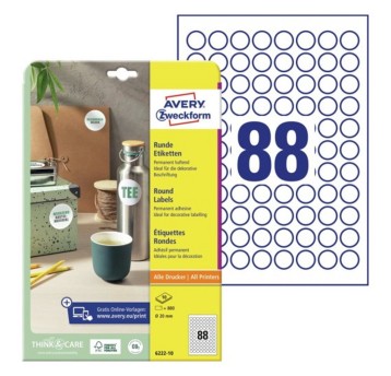 Etykiety do oznaczania trwałe papierowe AVERY ZWECKFORM Ø20mm kol. biały 880 szt. okrągłe [6222-10]